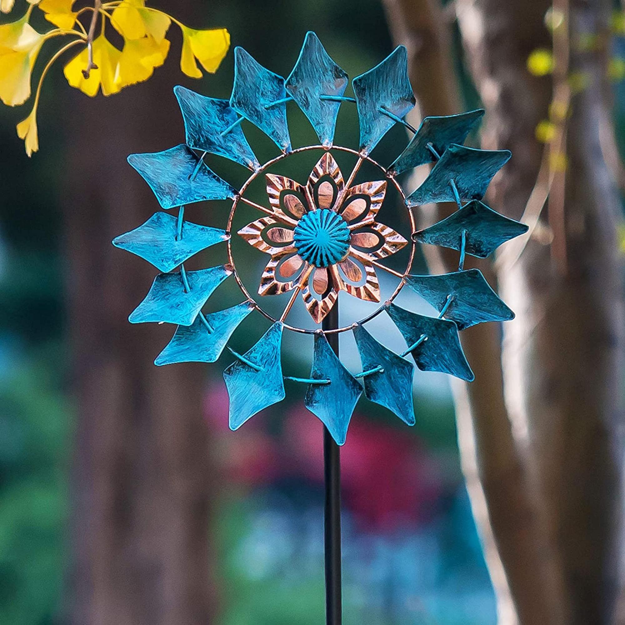 Moulin à Vent En Métal Décoratif Pour Jardin - Double Rotation - Avec Piquet De Fixation - 6
