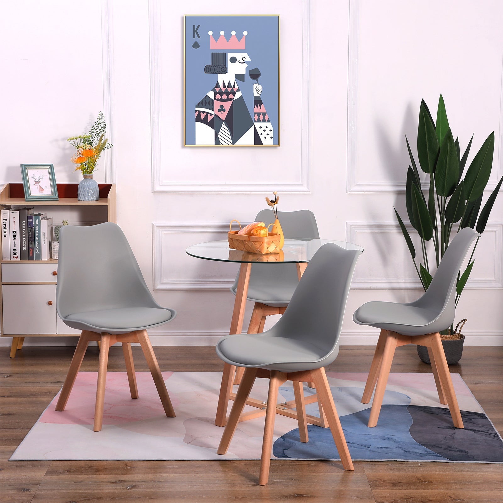 Chaise scandinave design, polyuréthane et pieds en hêtre massif, 4 couleurs