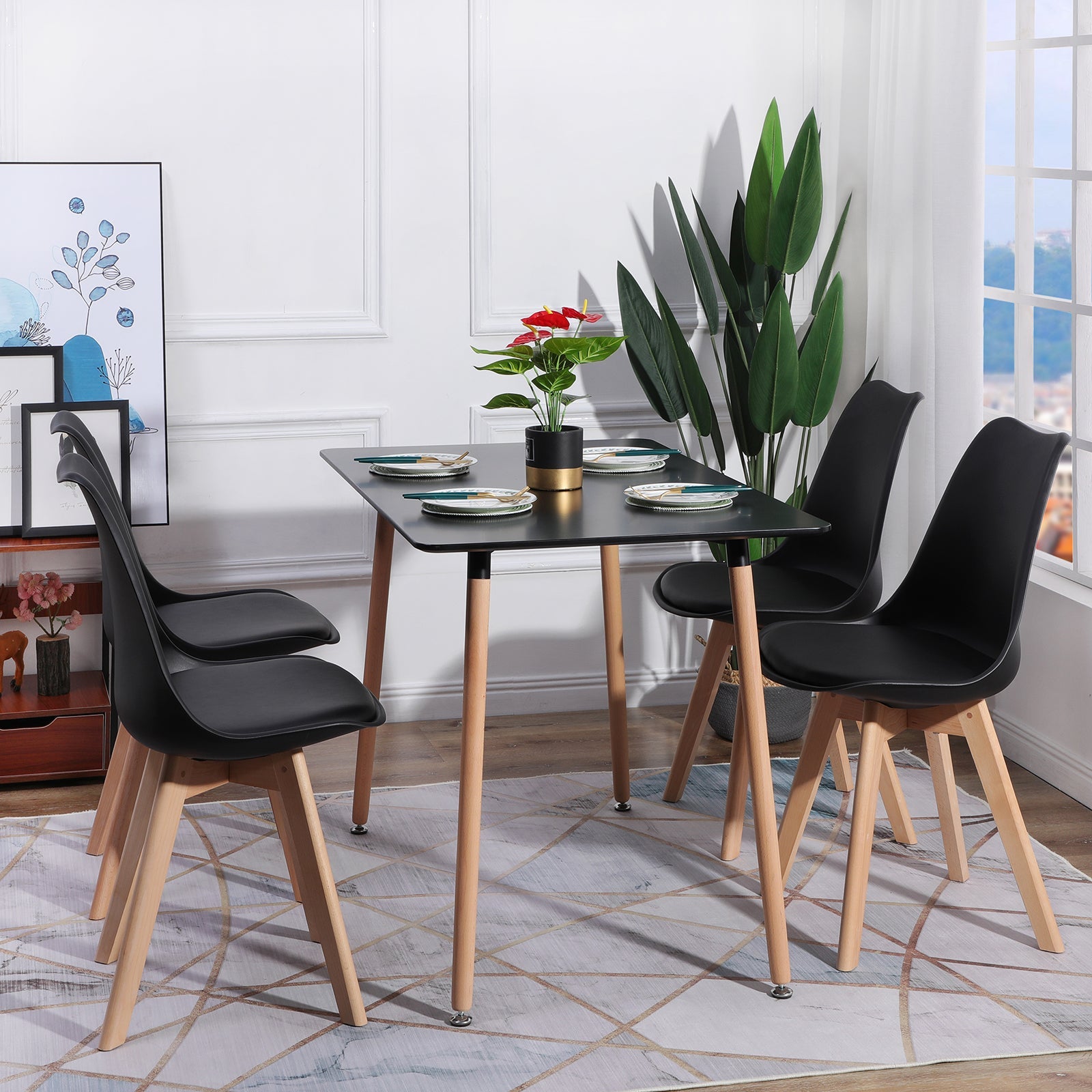 Chaise scandinave Sländak Woody noire 4 pieds bois métal noir croisé salle  à manger attente cuisine