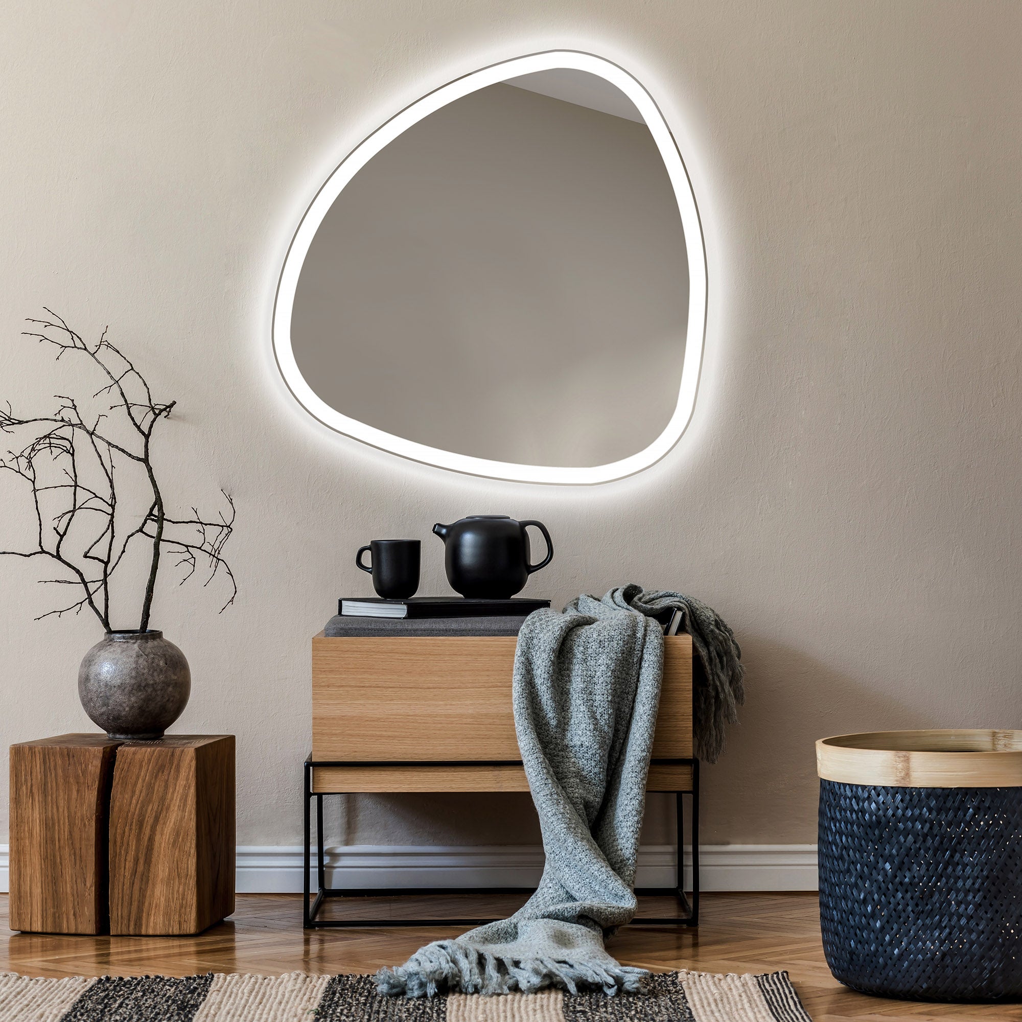 Espejo irregulares de bano con iluminación luz led (84x84cm) espejo de pared blanco frío