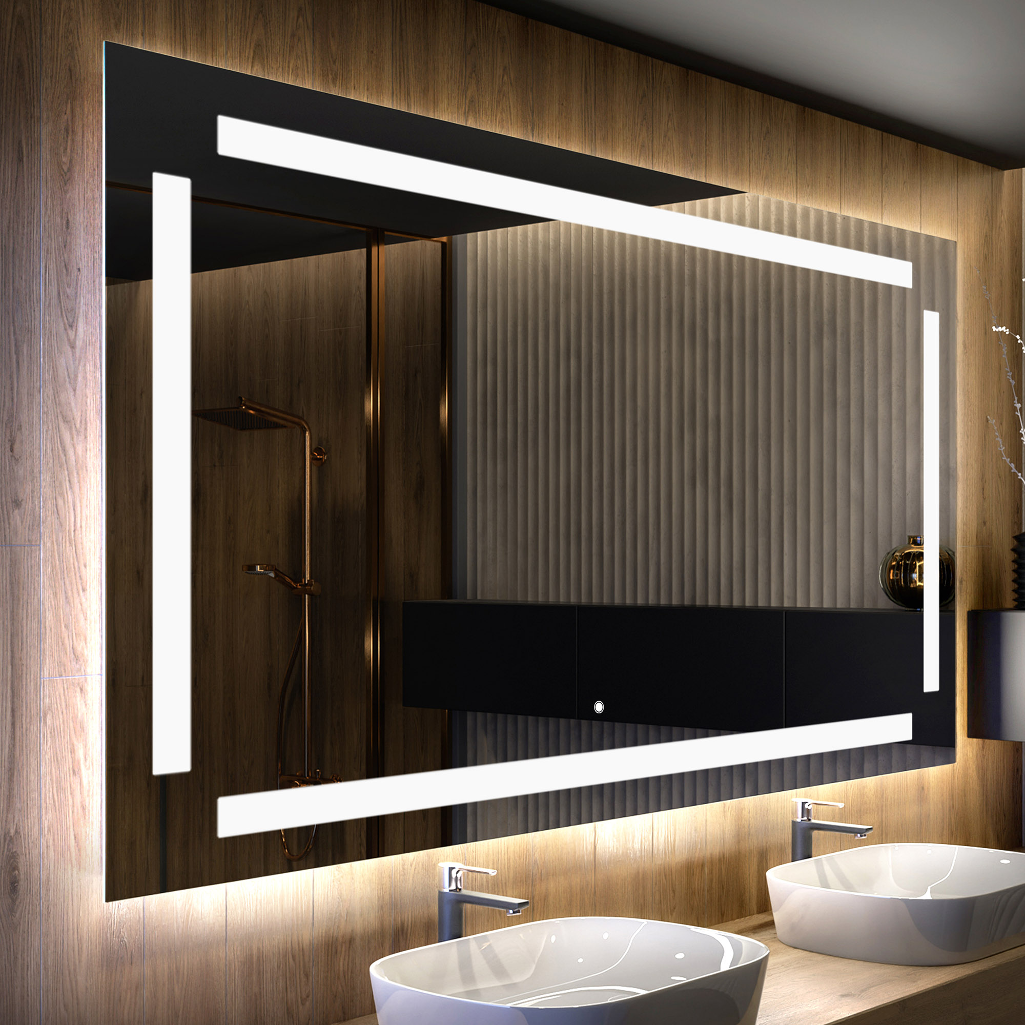 Espejo de bano con iluminación luz led (110x90cm) espejo de pared con interruptor táctil blanco frío