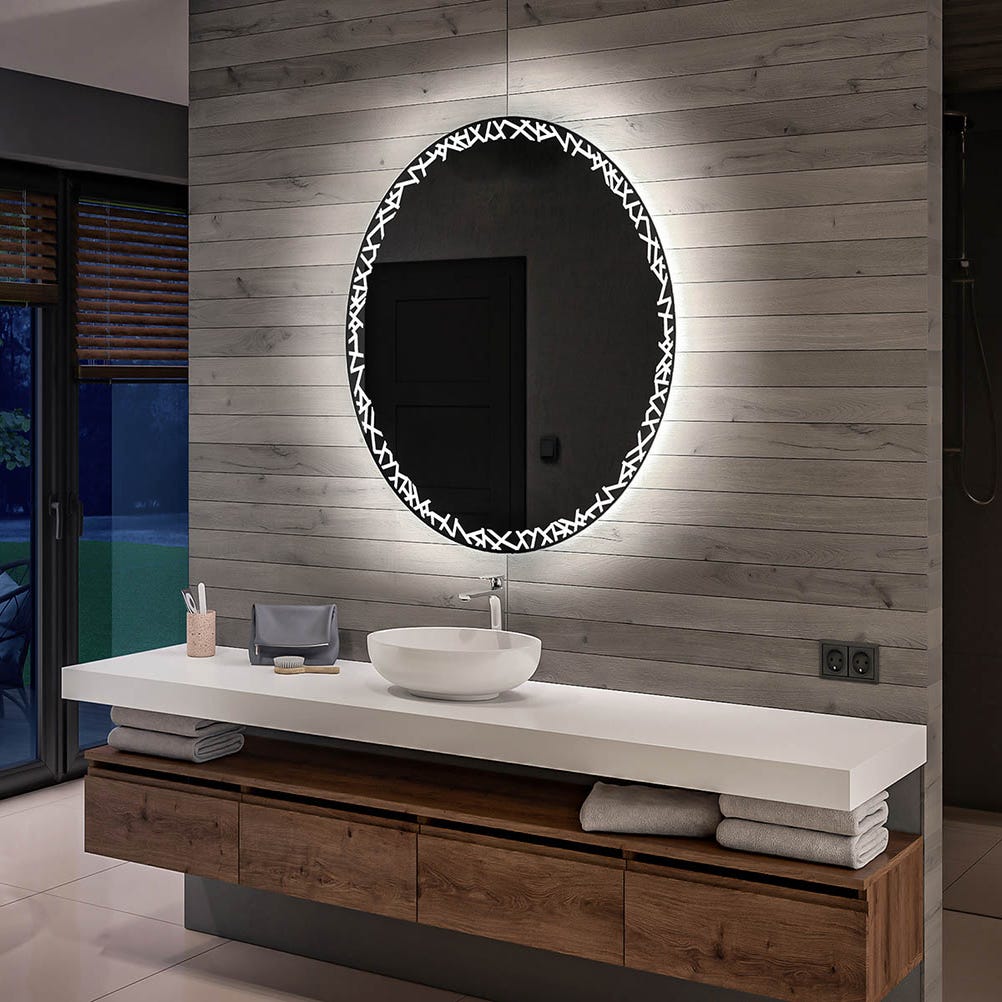 Espejo de bano con luz LED incorporada (55x55cm) Espejo de Pared Blanco  frío