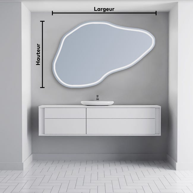 Espejo Irregulares de Bano con Iluminación luz LED (129x84cm) Espejo de Pared  Blanco frío