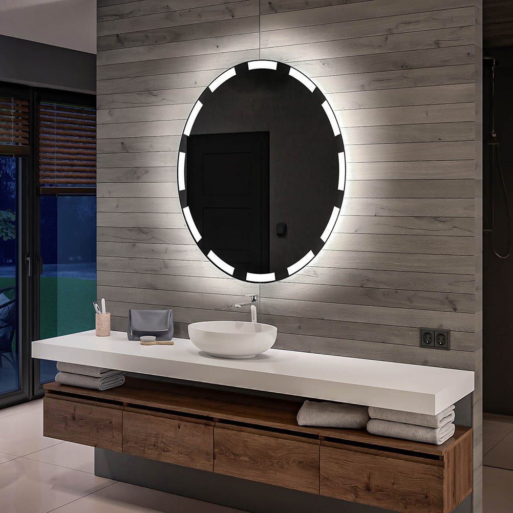 Espejo de bano con luz LED incorporada (75x75cm) Espejo de Pared Blanco  frío