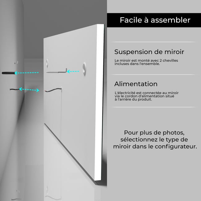 Miroir led salle de bain SMART (140x80cm) LED Lumineux Miroir avec Éclairage  Interrupteur Tactile Blanc Froid 7000K