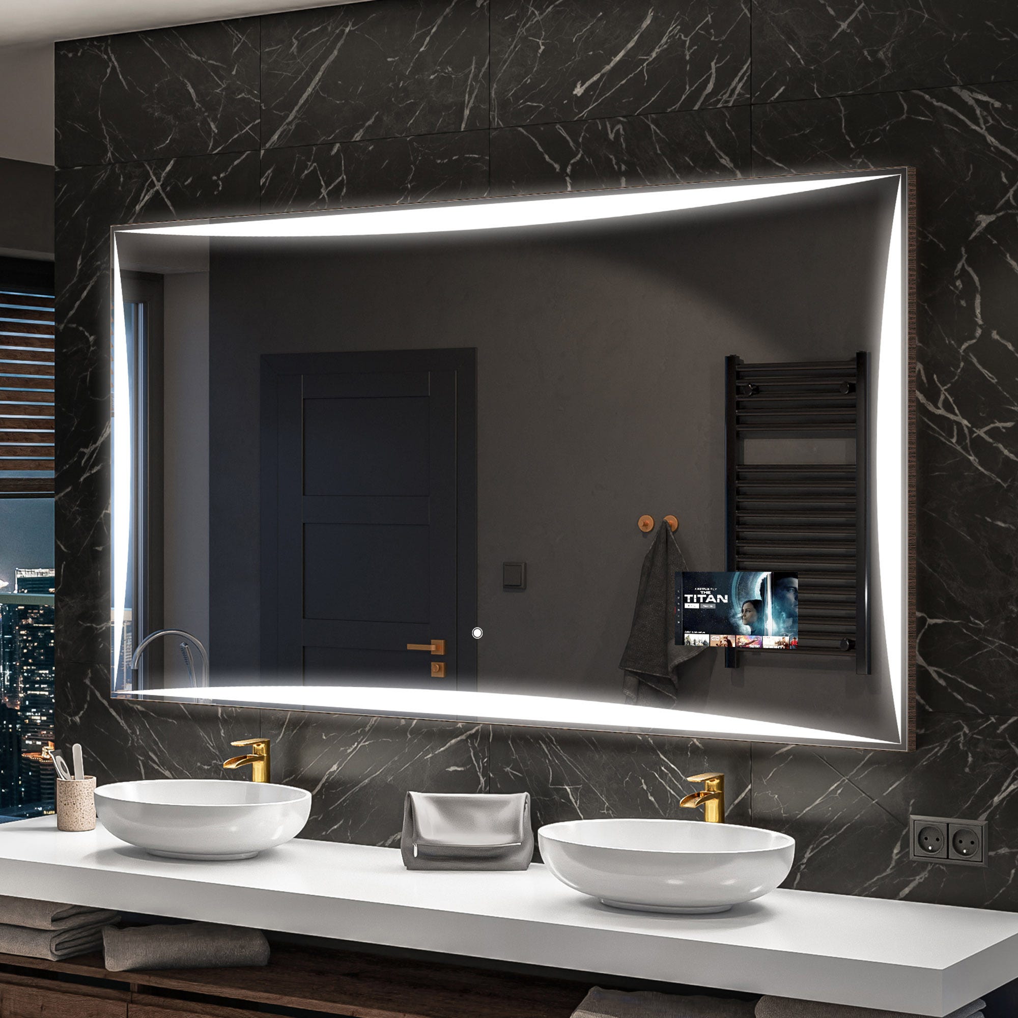 Miroir led salle de bain SMART (150x80cm) LED Lumineux Miroir avec  Éclairage Interrupteur Tactile Blanc Froid 7000K