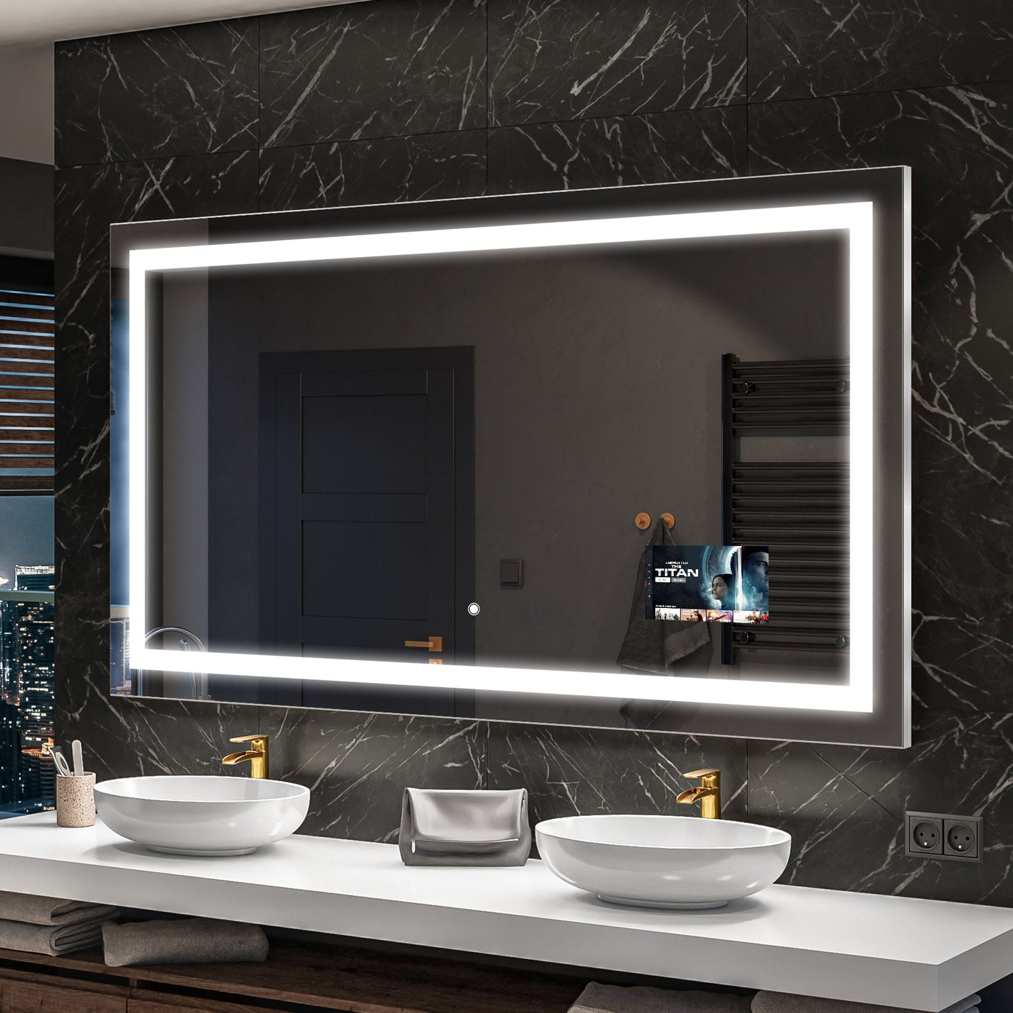 Espejo de bano led smart (200x90cm) espejo de pared con interruptor táctil blanco frío