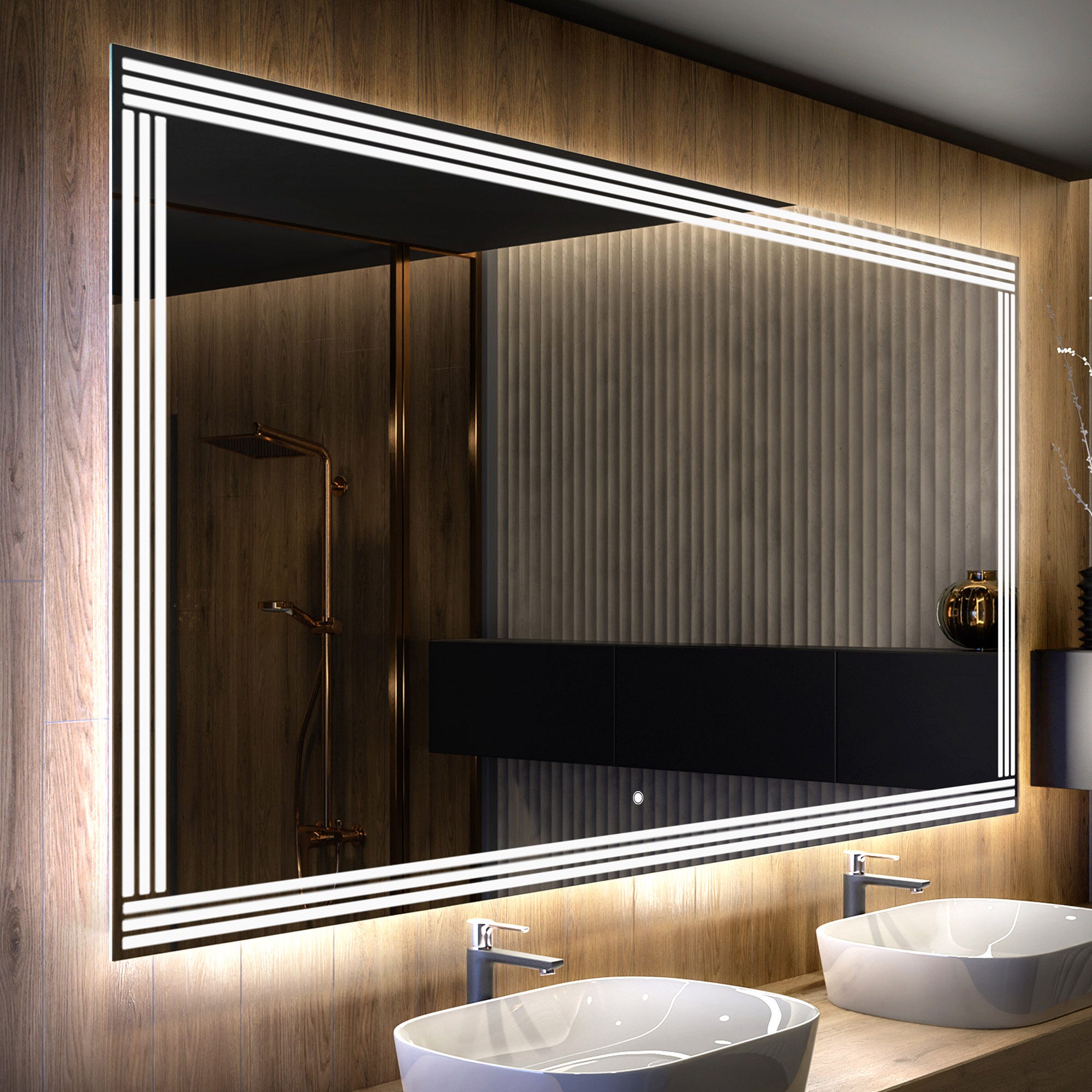 Espejo de Bano con Iluminación luz LED (150x80cm) Espejo de Pared con  Interruptor Táctil Blanco frío
