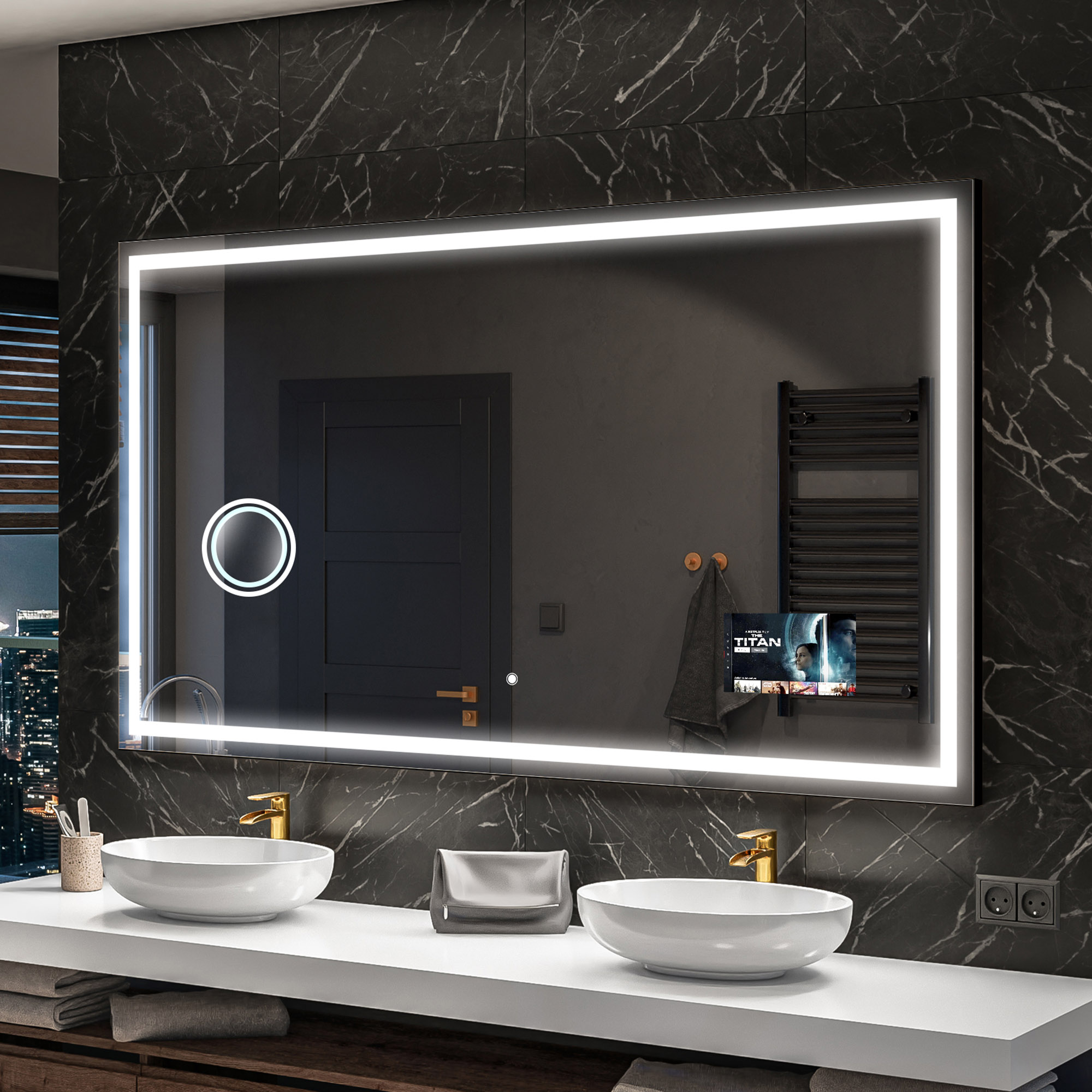 Espejo de bano led smart (130x70cm) espejo de pared con interruptor táctil blanco frío