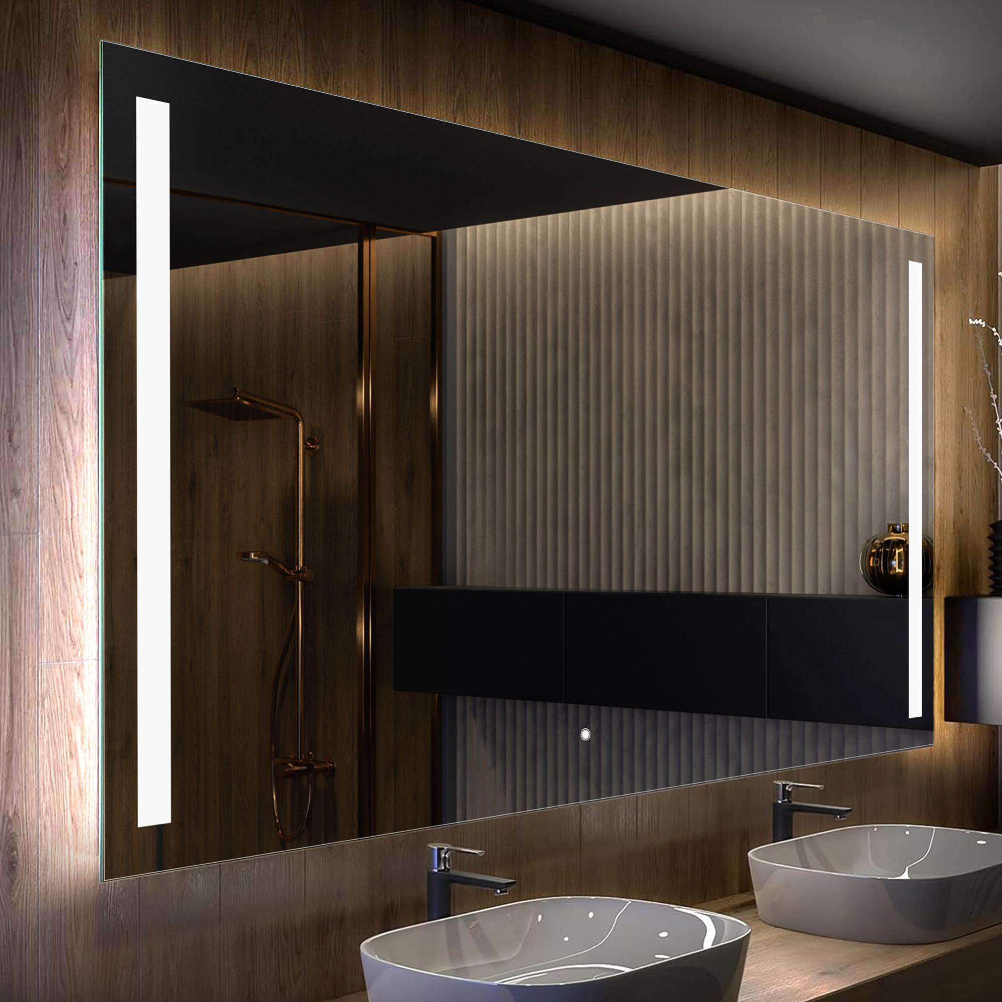 Pier - Specchio da bagno rettangolare reversibile a filo lucido retroilluminato