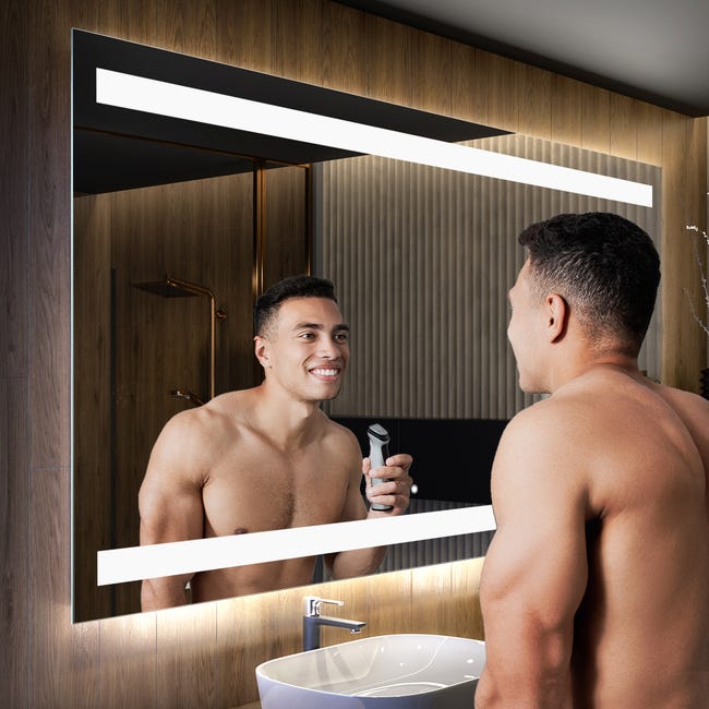 Espejo de baño con luz LED 50x70cm, Espejo de baño con iluminación, con  interruptor táctil para