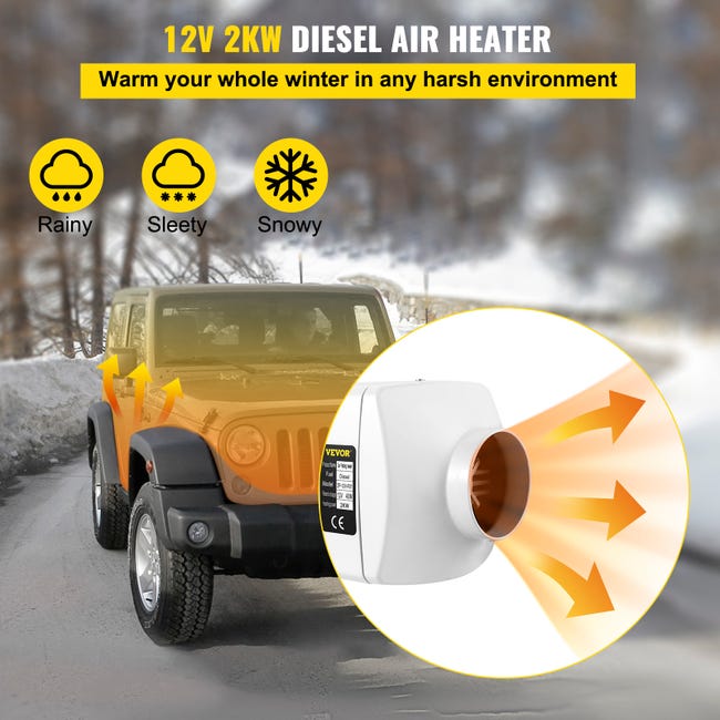 VEVOR Chauffage Diesel 12V 2KW Rechauffeur deair diesel kit de rechauffeur  deair PLAN Blanc en aluminium carburateur en plastique pour voiture camions