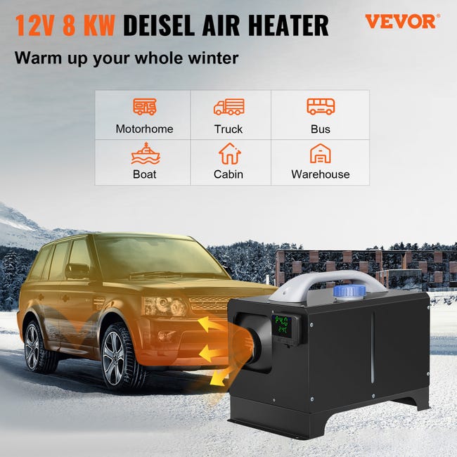 Hcalory Chauffage d'air Diesel 12V 5-8KW Diesel Réchauffeur D'air De  Parking Chauffage De Voiture Chauffage Pour Voiture Van Bateau - Noir
