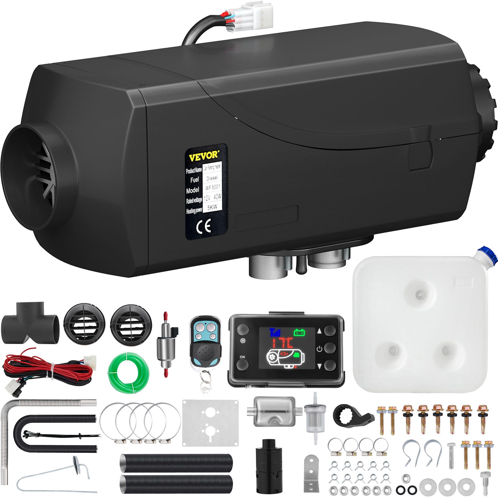 VEVOR Chauffage Diesel 12V 5KW Rechauffeur deair diesel kit de rechauffeur  deair avec Commutateur LCD carburateur en plastique pour voiture camions VR
