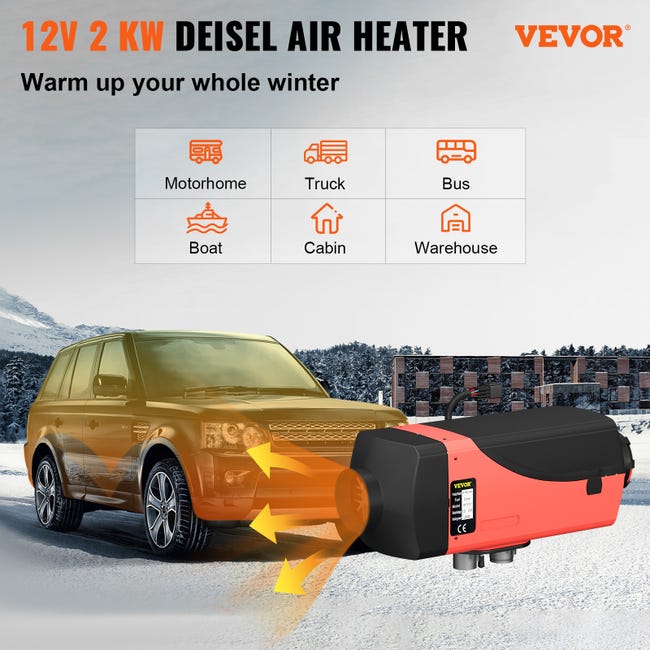VEVOR 2KW Chauffage Diesel Portable 12V Réchauffeur d'Air Diesel 8-36 ℃  Reglable 10-15m² Chauffage de Stationnement de Voiture pour RV Auto Camion