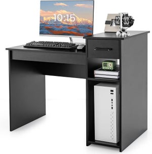 bureau avec rangement 122 x 60 x 115,5 cm (l x l x h), bureau informatique  avec 4 étagères, noir