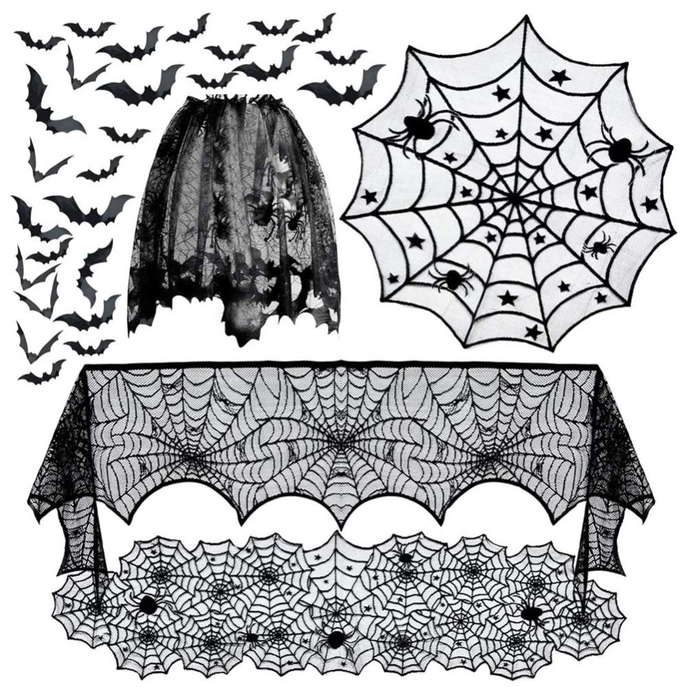 Tovaglia Di Halloween Ragnatela In Pizzo - 135 X 175 Cm, Motivo Ragno E Castello, Per Feste E Decorazione Tavola