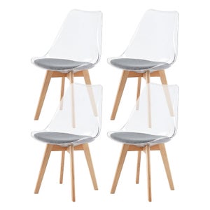 Chaise scandinave plexiglass transparent et naturel Oxy - Lot de 4