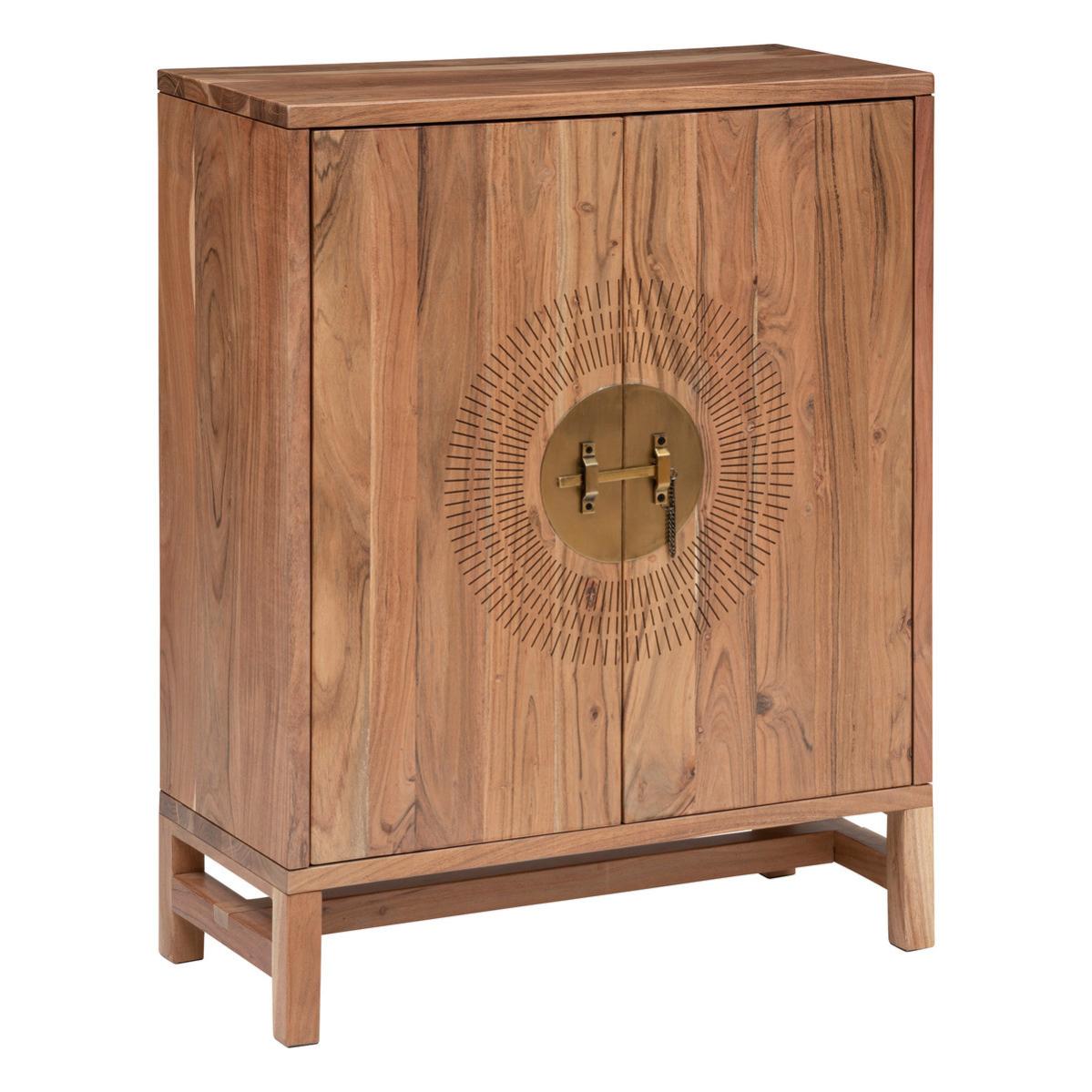 Buffet Haut SIMONA 80x188 Cm En Bois Massif Coloris Noyer Avec 2 Portes 6 Étagères, Vaisselier En Hauteur