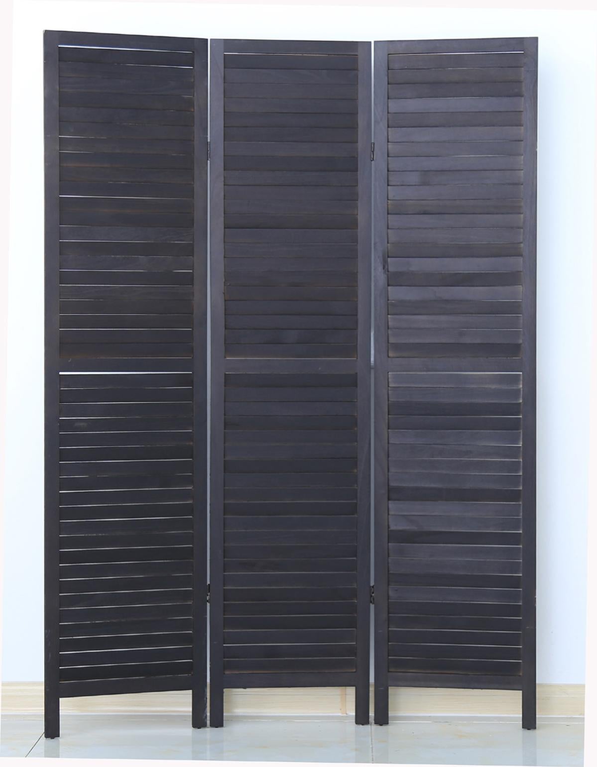 Paravent 3 Pans Noir En Fibres Synthétiques - H170 X L120cm - Décoration Intérieure Style Moderne