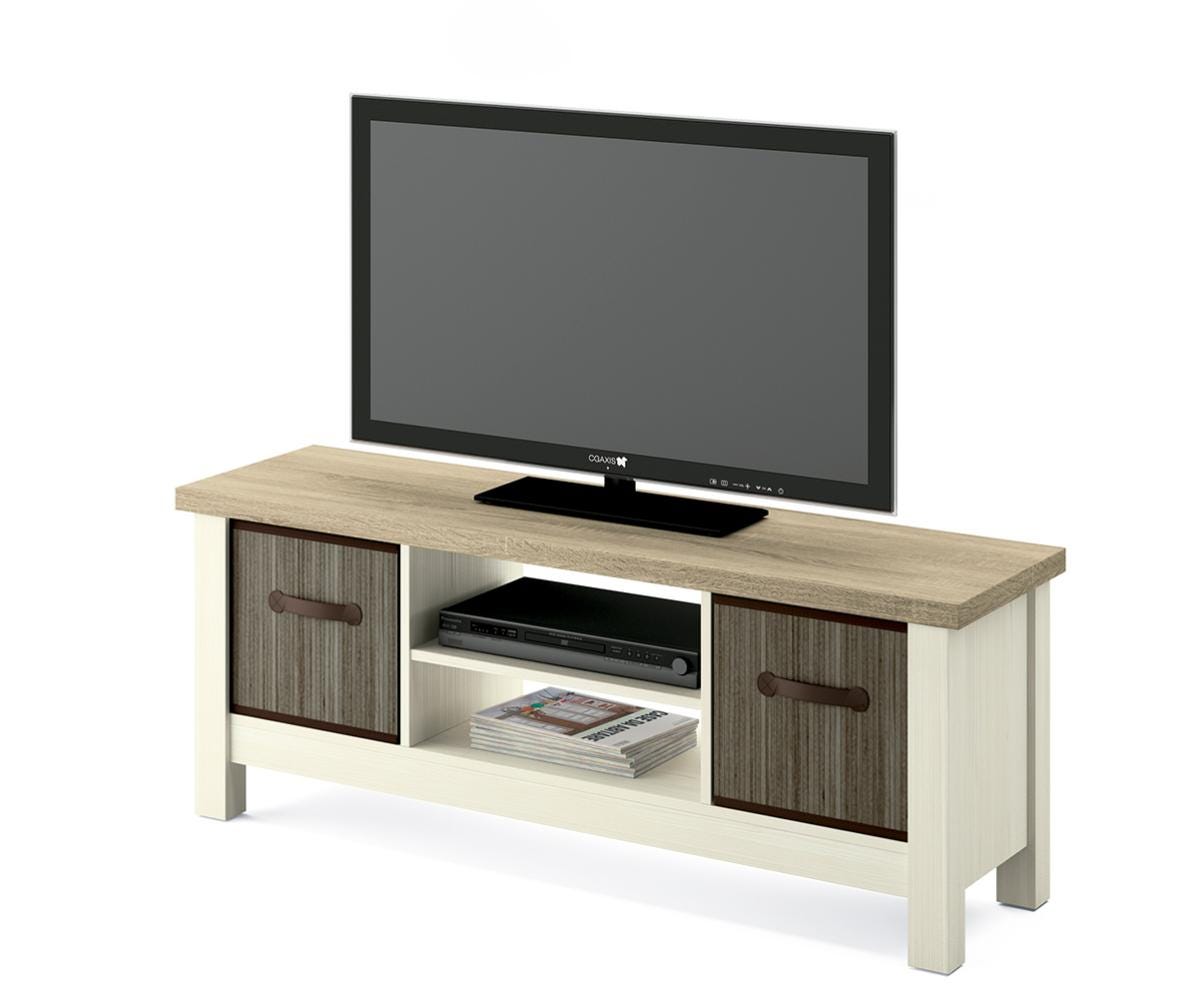 Meuble Tv 2 Portes Coloris Pin/cambrien - Hauteur 51 X Longueur 130 X ...