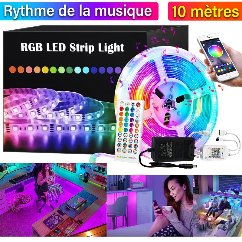 Ruban LED 10m, RGB Bande Bluetooth Smart App Contrôle, Multicolore avec  Télécommande, Changement de Couleur avec la Musique, pour Chambre, Fête,  Cuisine : : Luminaires et Éclairage