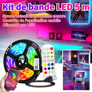 Lepro Ruban LED, Bande LED 5M Kit Dimmable avec Telecommande, 5050 SMD 150  LEDs, Chambre LED Autocollante pour Salon, Cuisine, Decoration Noel