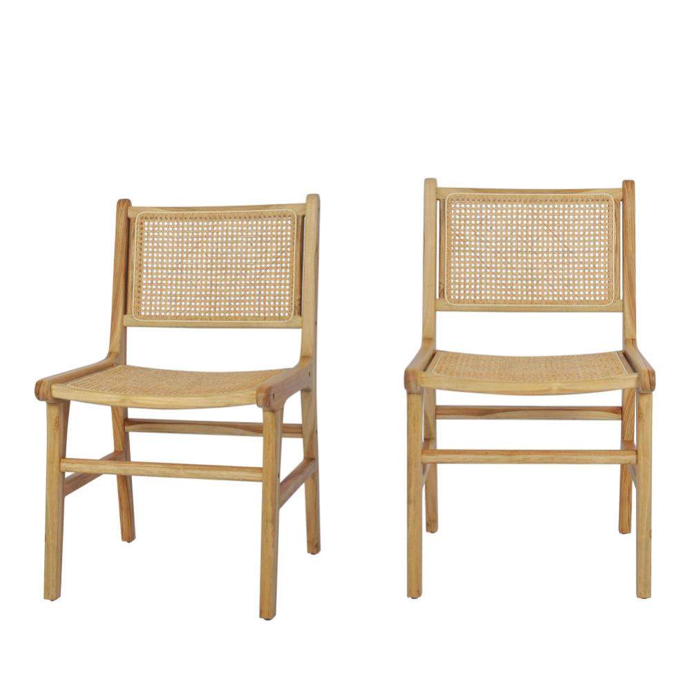 Lot de 2 chaises en teck et cannage bois clair - BASUKI | Leroy Merlin