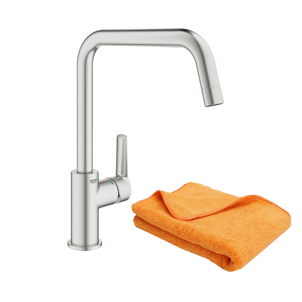 Grifo de cocina monomando con caño alto GROHE Feel Supersteel New cromado