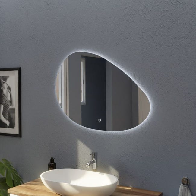 Miroir asymétrique avec lumiere LED 54x54 cm Miroir de Salle de Bain Blanc  Froid 7000K JAJ221