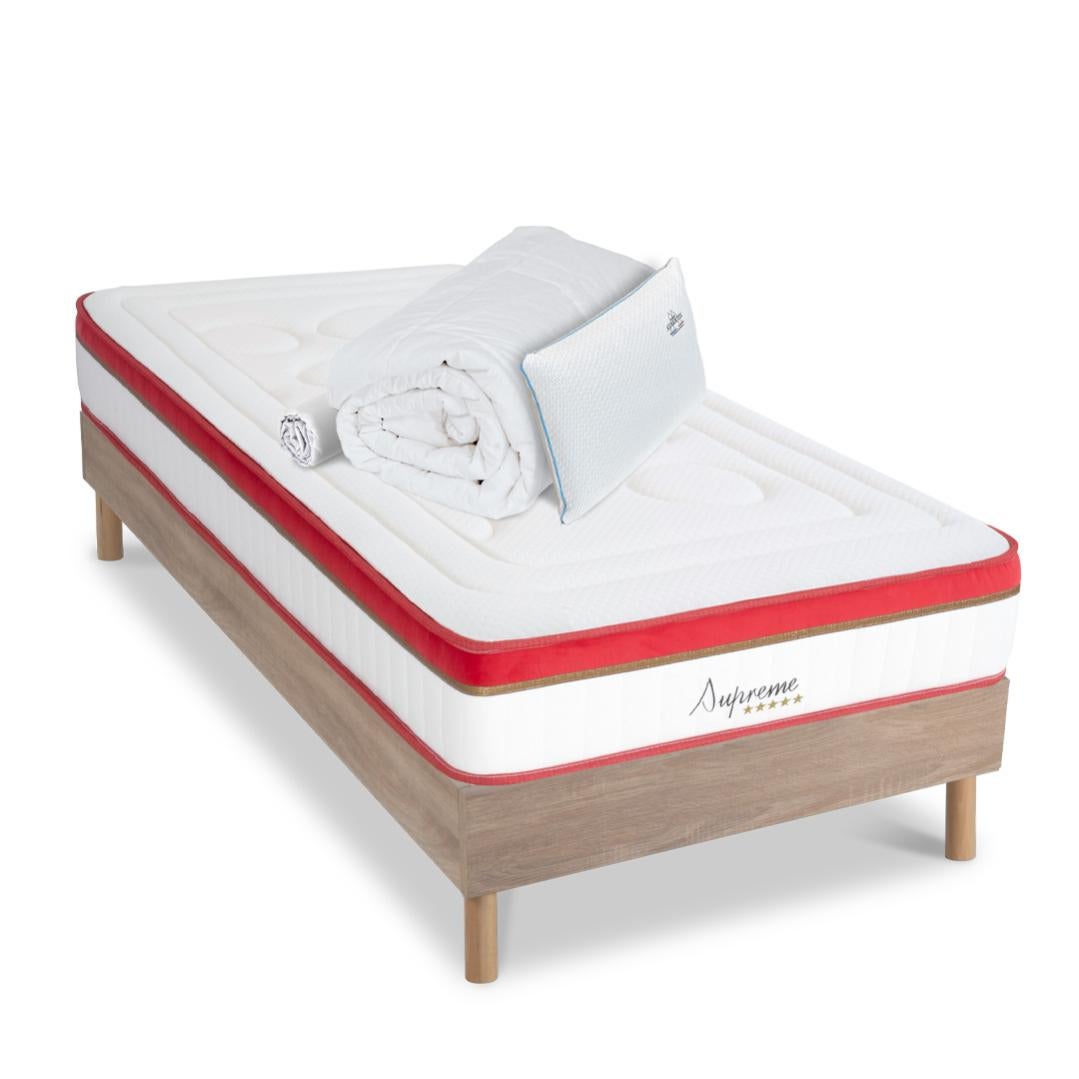 Ensemble Matelas Et Sommier 140x190 Altesse - Mémoire De Forme Haute Densité 55 Kg/m³, Bois Massif - Pour 2 Personnes