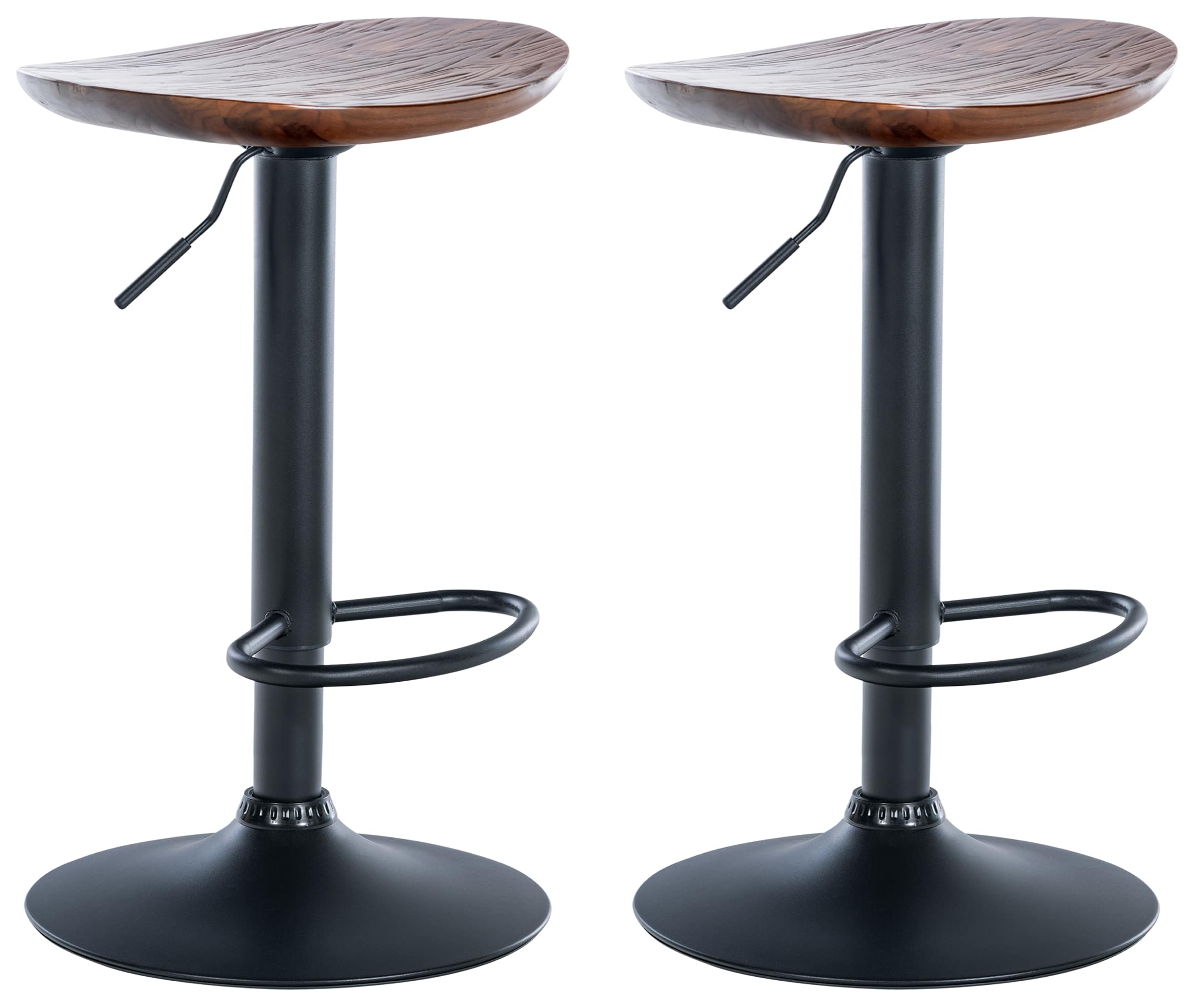 Lot De 2 Tabourets De Bar En Bois Massif Noyer Et Métal Noir Design ...