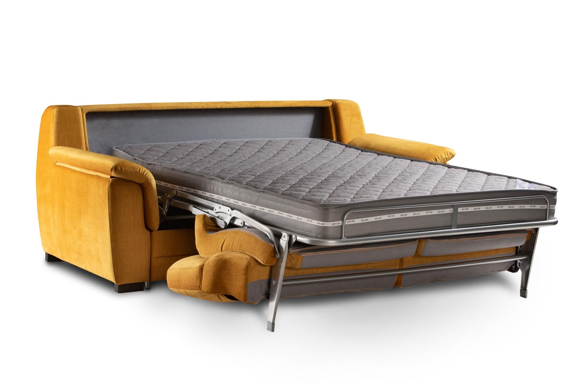 Sofá cama celta con colchón muy confortable de 18cm de grosor - 3plz. cama 140x200cm - delfino mostaza