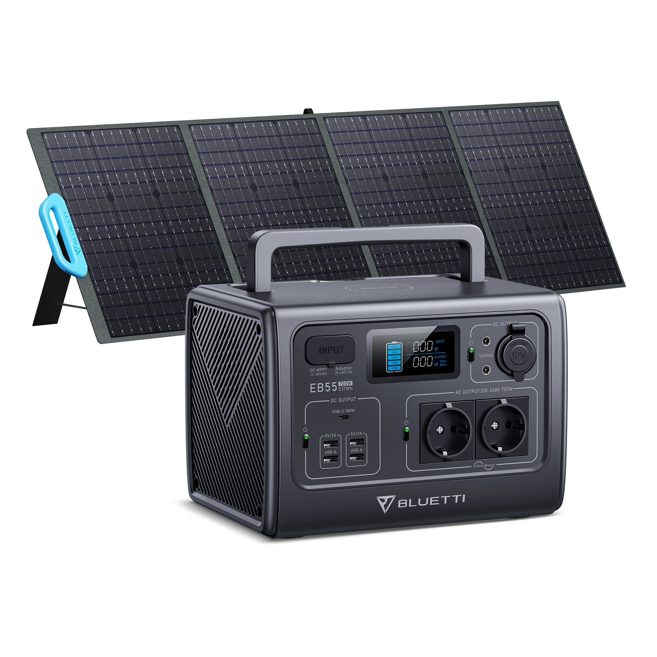 Générateur solaire BLUETTI 537Wh/700W EB55 avec batterie LiFePo4
