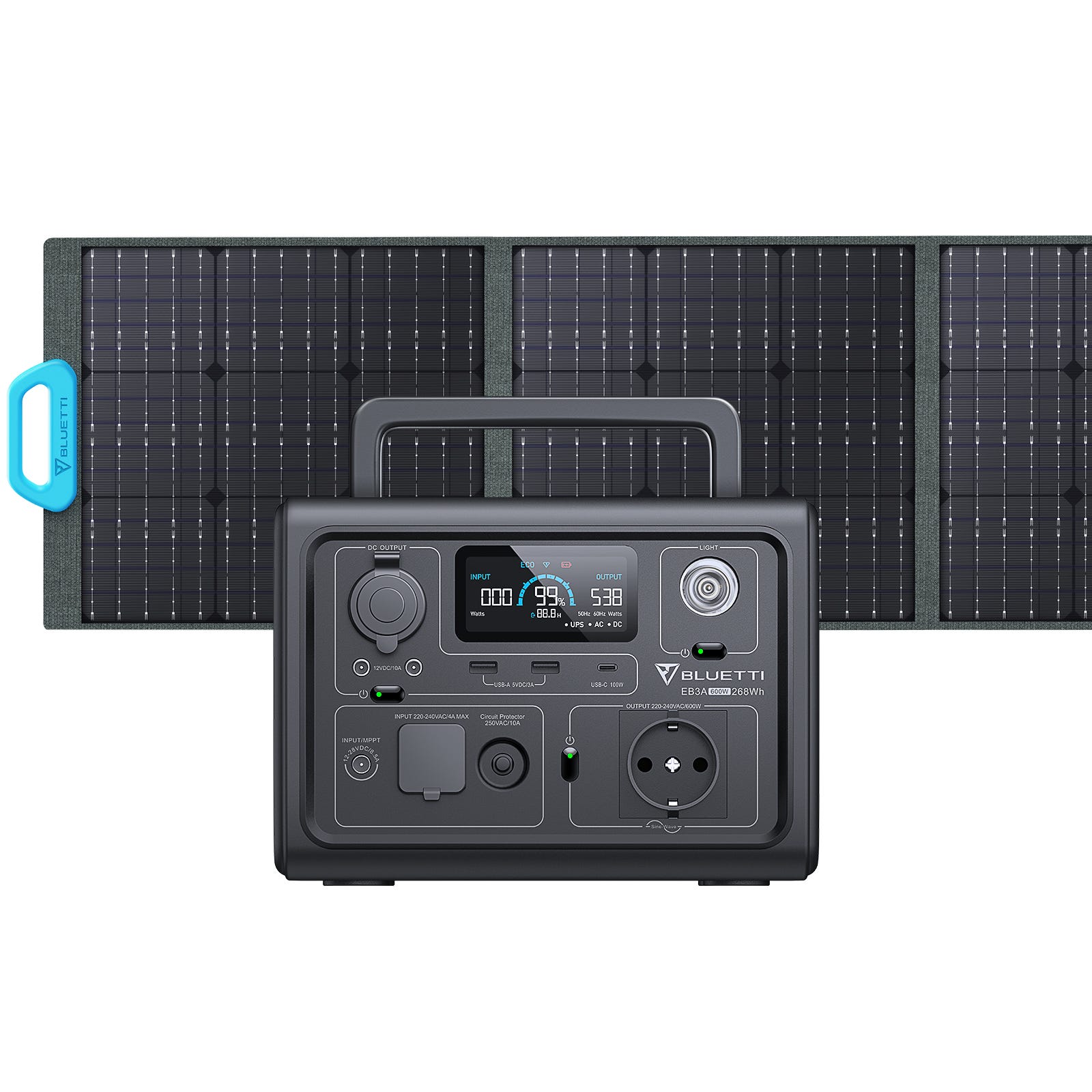 Generador solar portátil de la central eléctrica 600W 268Wh de BLUETTI EB3A