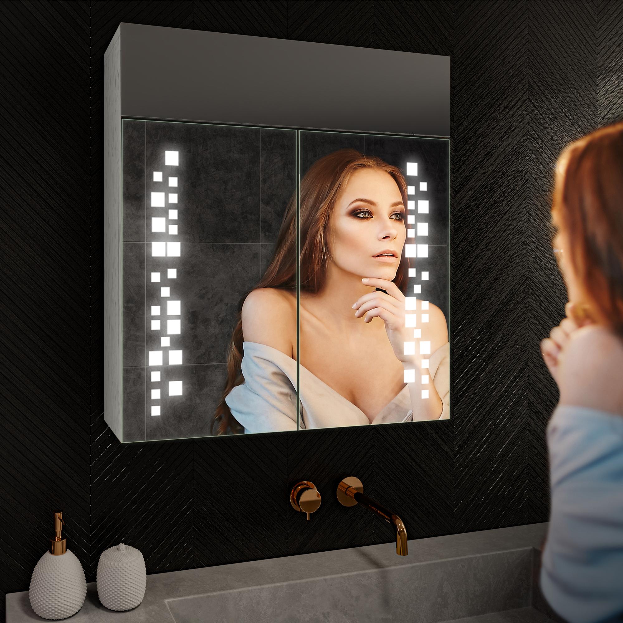 Armadietto Da Bagno Con Specchio LED - 60x50x12 Cm, IP44, 4 Ripiani, Luce 4000K - Foto 7