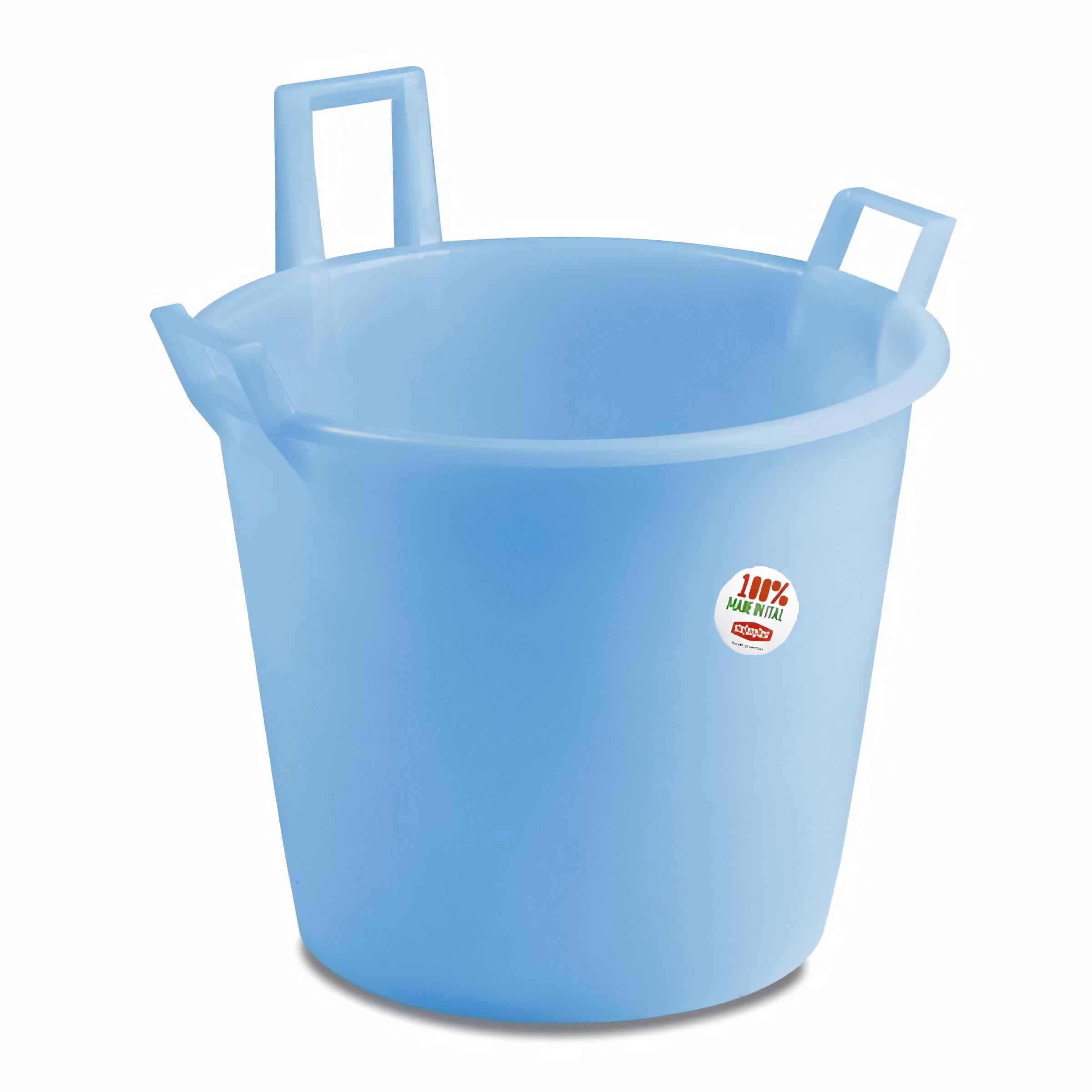 Mastello ad uso casalingo con 3 manici in plastica polipropilene azzurro /  65 litri