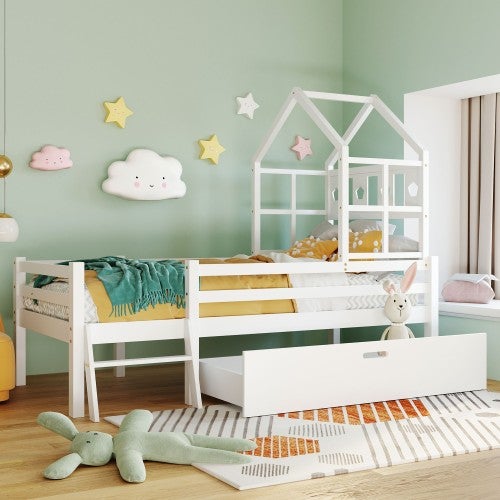 Cama 90 x 200, cama infantil en forma de caja de cartón con somier