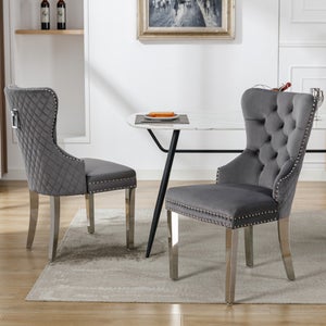 Elegante sedia per sala da pranzo, gambe di supporto in metallo,  rivestimento in velluto, beige - set di 6