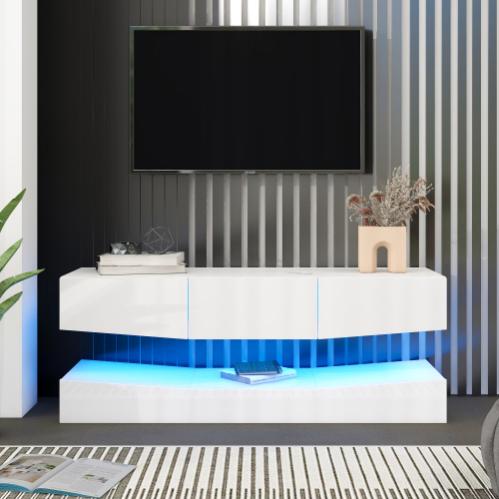 Mobile TV Con Luci LED E Ripiano In Vetro – Bianco – 130x45x35 Cm – Regolabile E Softclose - 3