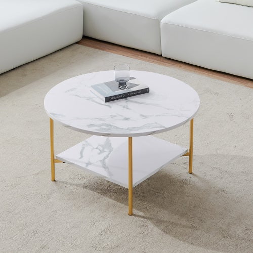 Tavolino moderno con contenitore, struttura in metallo oro con piano color  marmo da 31,5 pollici