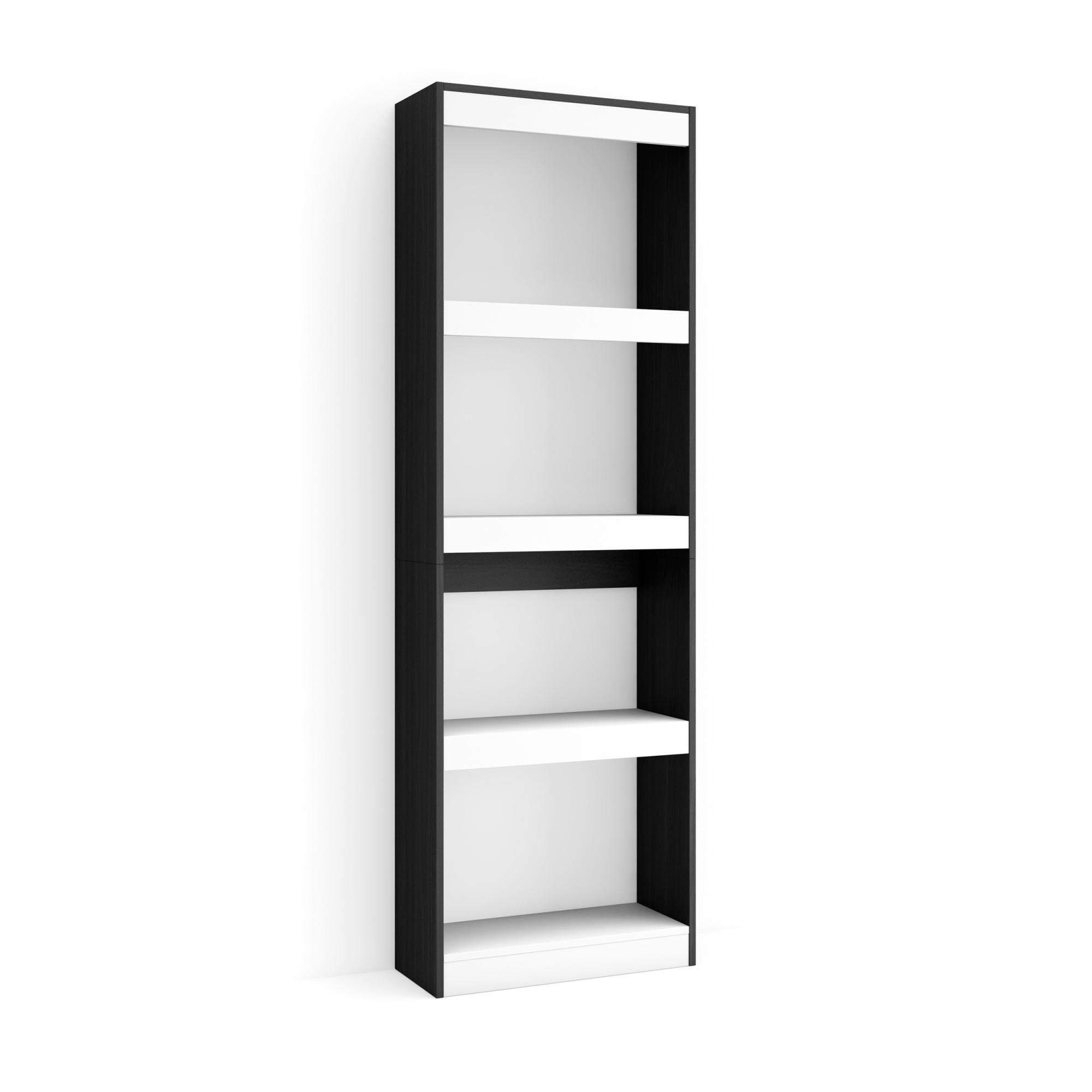 Libreria scaffale 3D MDF MCW-A27 4 ripiani con sportello legno metallo color rovere scuro