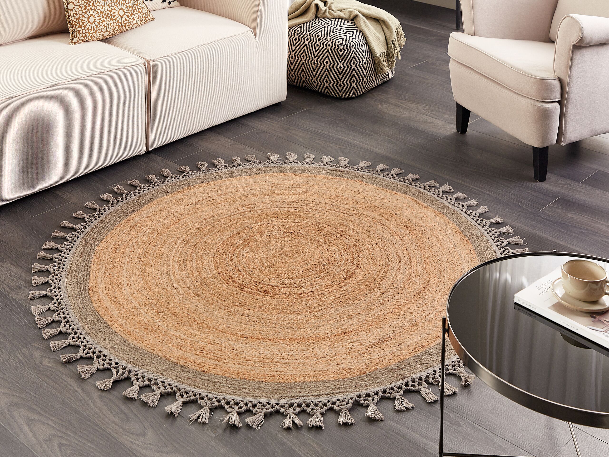 Beliani Tapis Rond En Jute ⌀ 140 Cm Beige Et Gris Marts Leroy Merlin 4980