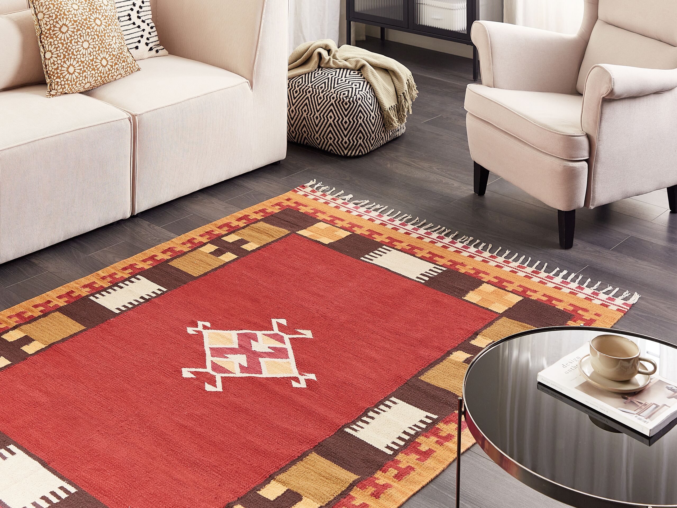 Alfombra kilim de algodón azul/rojo/beige 200 x 300 cm GANDZAK