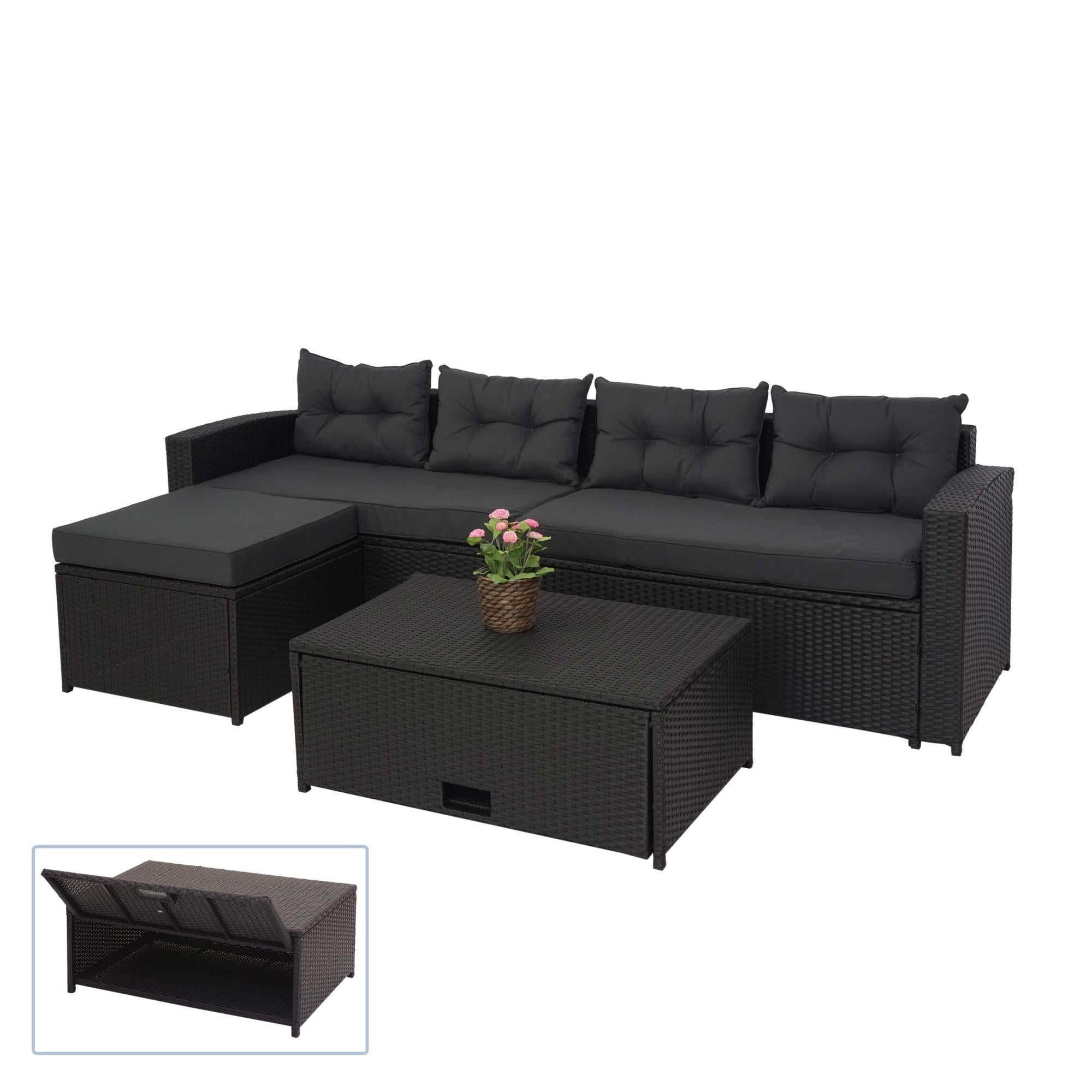 Mendler Set in poly-rattan HWC-N33, salotto da balcone