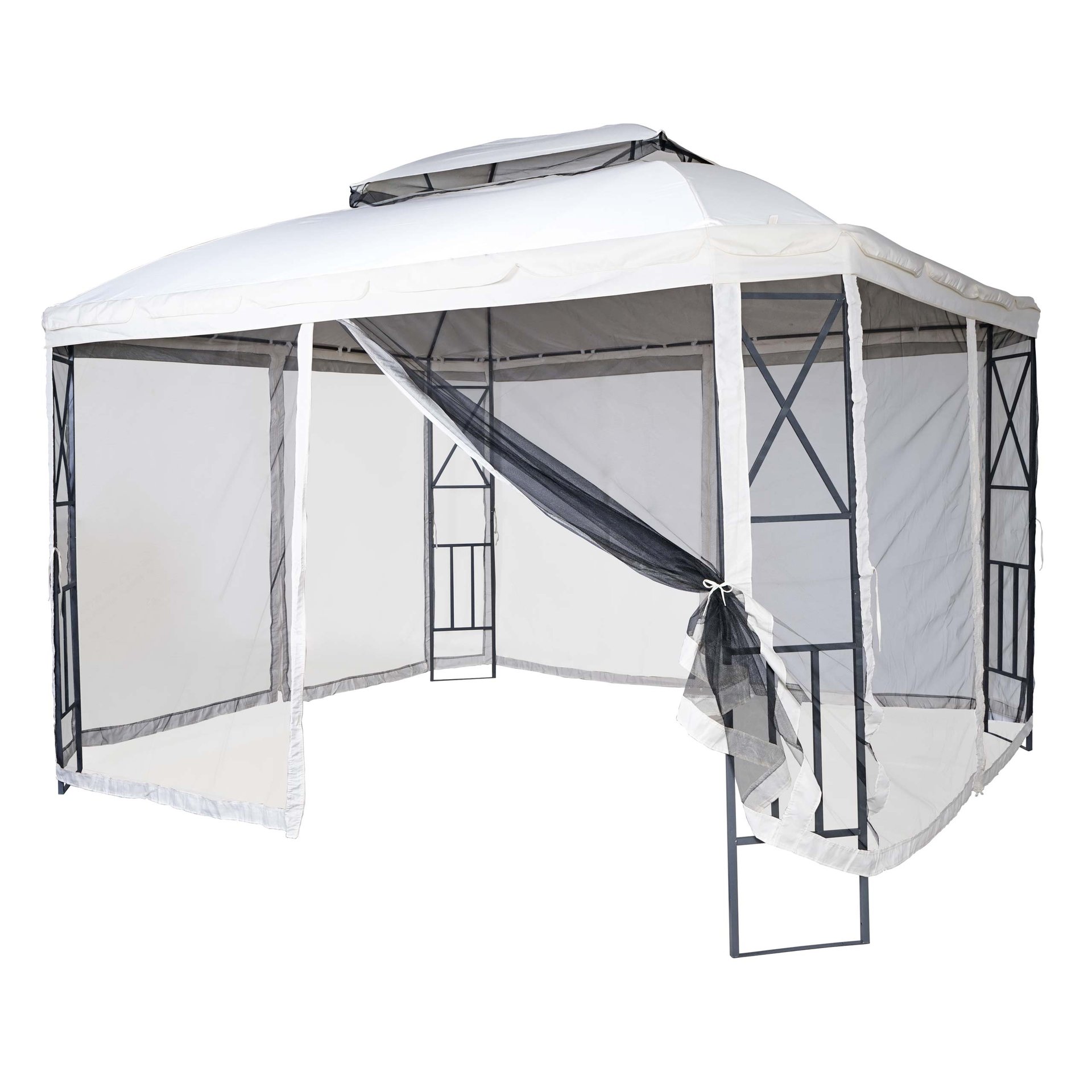 Pergola Hwce42, Pavillon De Jardin Avec Moustiquaire, 3,6x3m Crème