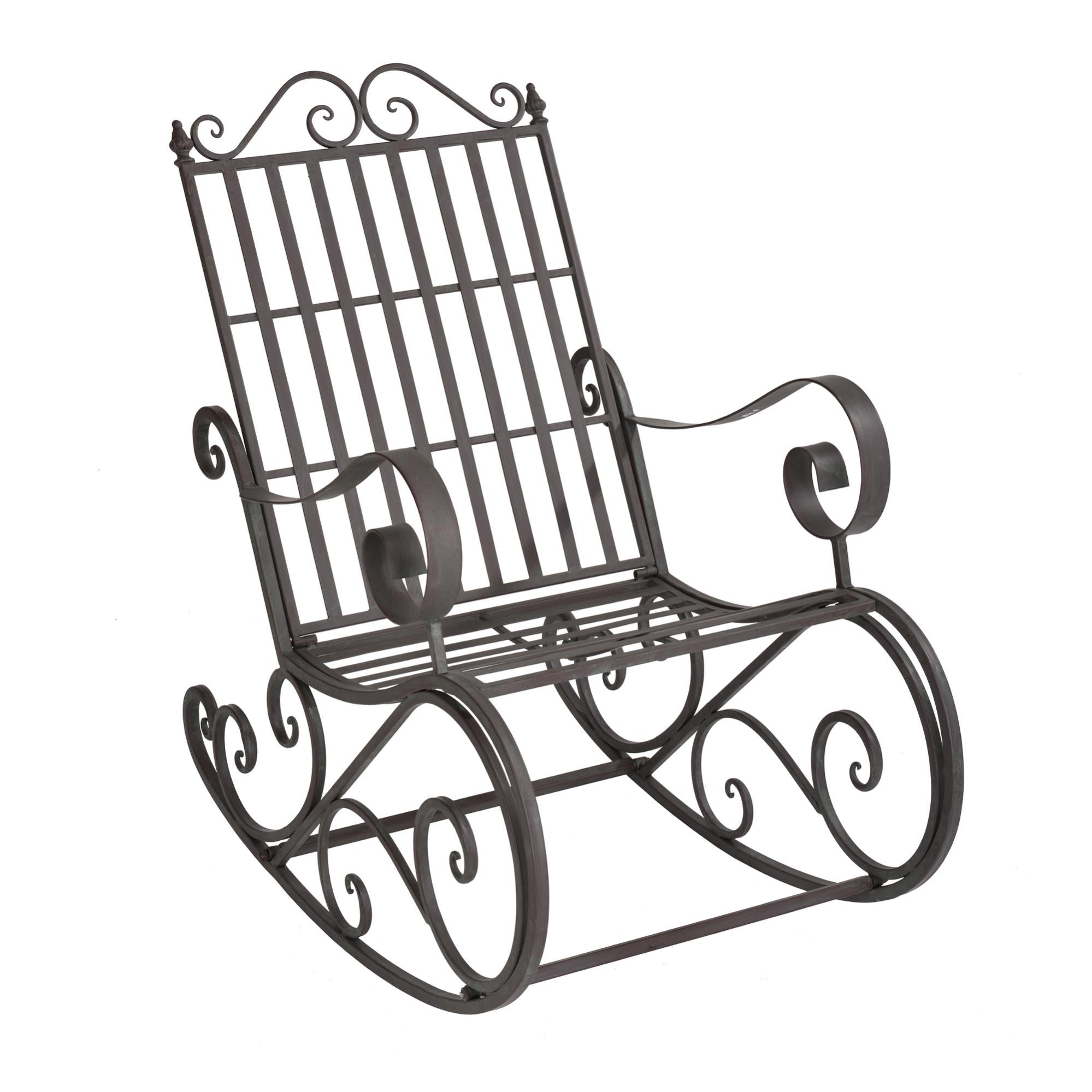 Sedia A Dondolo In Metallo Da Giardino | Stile Vintage Con Braccioli Decorativi | Marrone Anticato - Per Esterno
