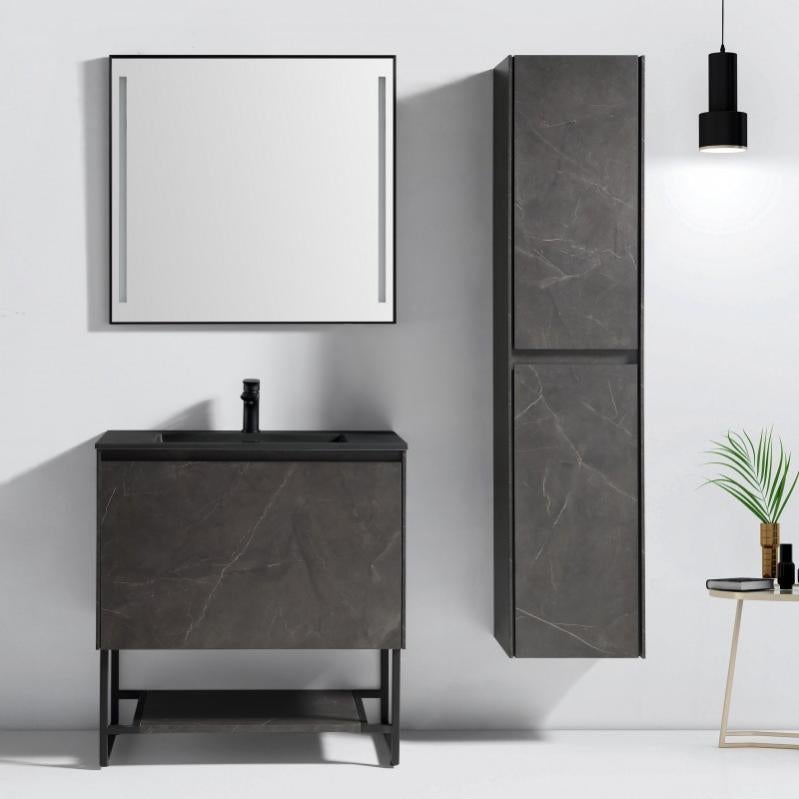 Aquabella Meuble Salle De Bain Effet Marbre Et Vasque Noir Jindoli Leroy Merlin