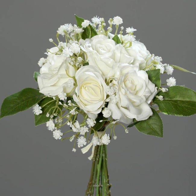 Bouquet De Roses Et Gypsophile Artificielles 7 Têtes H24cm Crème - Couleur:  Crème | Leroy Merlin
