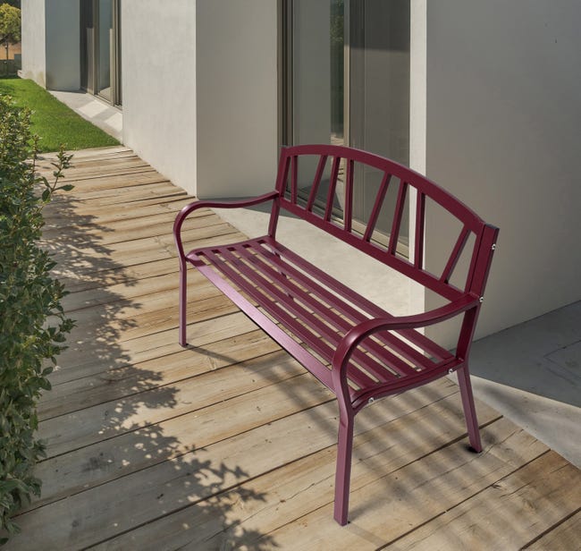 Panca da giardino Janelle, panchina per esterno ed interno in acciaio  verniciato a polvere / Bordeaux